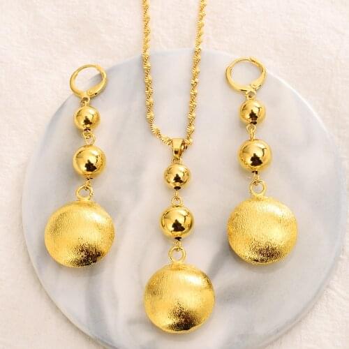 African Beads Jewelry Sets Pendant Necklaces Earrings Women Gold Color Round Ball Chains wedding party gifts PNG