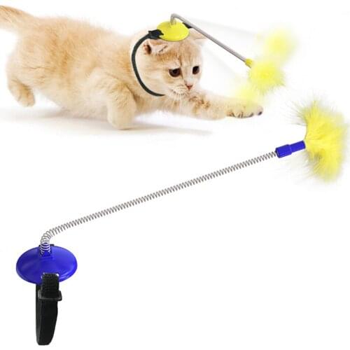 Collar Funny Cat Toy Feather Teasing Sticks Bells Interesting Automatic Cat Toy Foot Interactive Plastic Spring Pets Teaser Toys