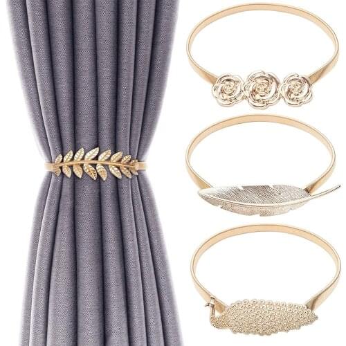 Spring Rope Curtain Tiebacks Alloy Drapery Holdback Elastic Window Curtain Ties Backs For Decorative Curtain Holdbacks Gold