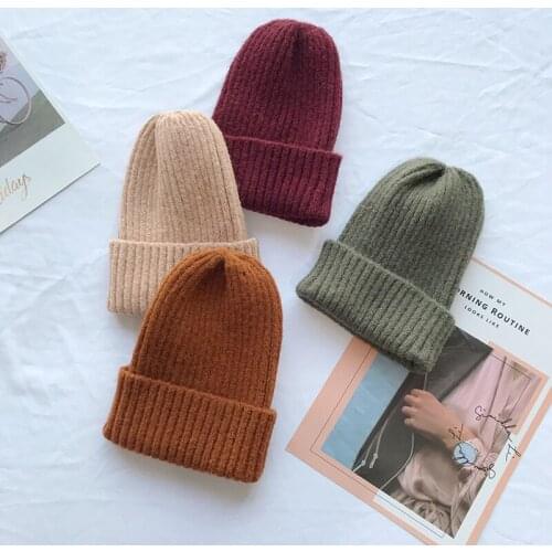 Womens Pure Color Wool Knitted Wool Hat Fashion Casual Cap Warm Womens Soft and Thickened Pullover Casual Ski Hat, New Winter