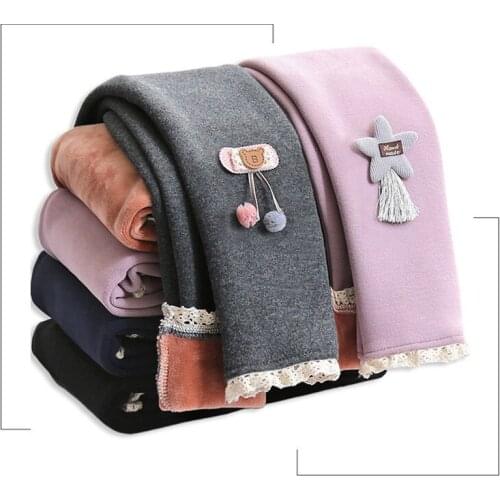 2-10 Years Girls Leggings Cartoon Print Plus Velvet Thicken Trousers For Girls Elastic Waist Skinny Pants 2019 Kids Legging New