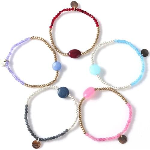 Natural Stone Bead Bracelet Charm Female Gold Copper Multicolor Beaded Large Size Bracelet Elastic Band Daily Fashion Jewelry