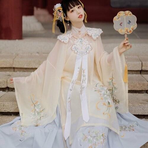 Chinese Traditional Hanfu Clothing Women Ming Dynasty Pincess Dress Lady Vintage Chinese Folk Dance Costume Oriental Tang Suit