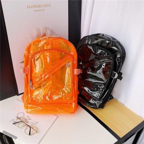 Ladies Fashion PVC Cool Transparent Fluorescent Solid Color School Bag Backpack School Large Capacity Travel Shopping Handbag