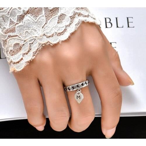 QIMING Love Heart Pendant Korean Rings For Women Chain Link Temperament Jewelry Silver Vintage Retro Ring Bague Gift