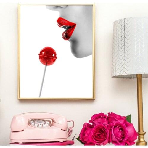Woman Face Red Lips Wall Art Canvas Posters Prints Fashion Feminine Model Woman Girl Painting Vogue Picture Modern Home Decor