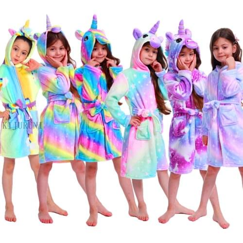 Winter Kids Unicorn Robe For Girls Pajamas Animal Hooded Children Bathrobe Boys Sleepwear Kids Baby Long Sleeve Towel Bath Robe