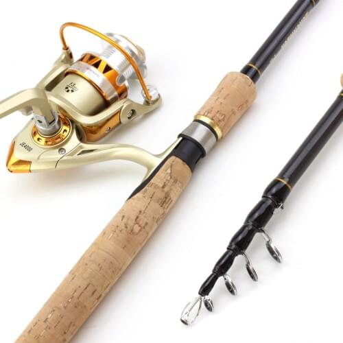 1.8m 2.1m 2.4m 2.7m wooden handle Lure rod Carbon Telescopic Fishing Rod Portable Spinning Rod and Reels Multifunction set