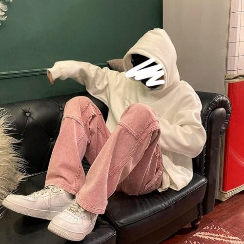 2021 Mens Work Baggy Homme Casual Pants Classic Style Jeans Pink/blue Black Loose Straight Pants Biker Denim Trousers S-2XL