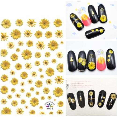 3D Nail Sticker Autumn Fashion Small Compact Adhesive Sticker Sunflower Chrysanthemum Stickers for Manicure Nail Art Decoration