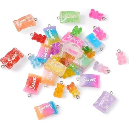 64pcs Bear Charms Resin Cabochons Sweet Sugar Candy Resin Charms Letter Earring Necklace Keychain Pendant DIY Making Accessories