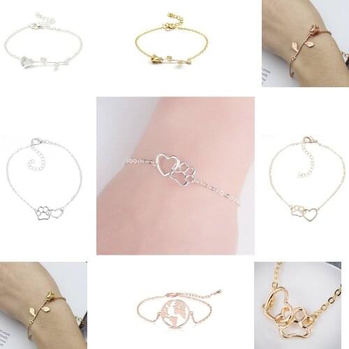 Hollow Pet Paw Footprint Bracelets Rose Earth Charm Bangles Women Girls Love Bracelets Valentines Day Gifts Jewelry Accessories