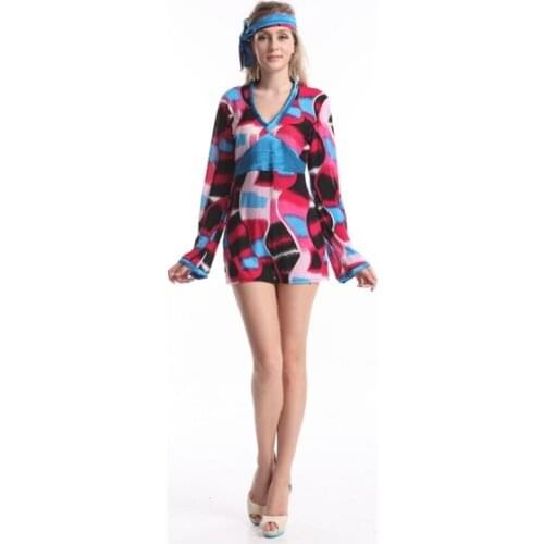 FREE SHIPPING Ladies 60s 70s Retro Hippie Go Go Girl Disco Costume Fancy Dress Hen Xmas Party