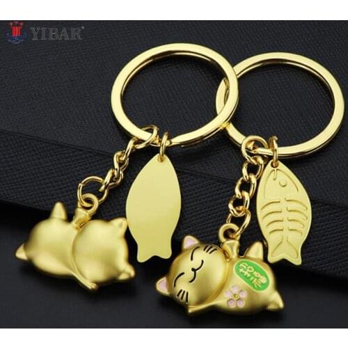3D Cat With Fish Keychain Cute Key Ring For Women Kitten Lucky Cat Key Chain Key Holder Mens Car Portachiavi Chaveiro Bag Charm
