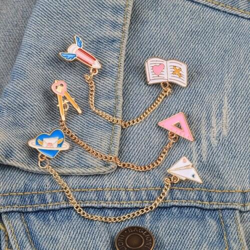 Daily Supplies Brooches Stationery Ruler Book Linked Chain Lapel Pins Gift for Girls Brooches Student Clothes Bags Backpacks