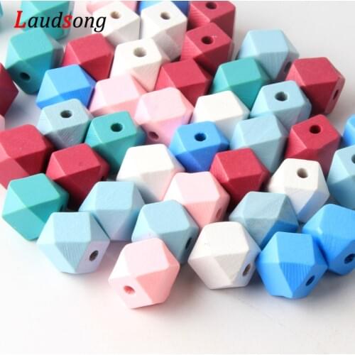 12mm 14mm Wooden Beads 50pcs/lot Mix Color Polygon Wood Beads for Jewelry Making DIY Pacifier Clip Attachment
