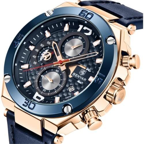 Top Luxury Brand BENYAR 2020 Men Watch Quartz Multifunction Sport Chronograph 30M Waterproof Wrist Watch Clock Relogio Masculino