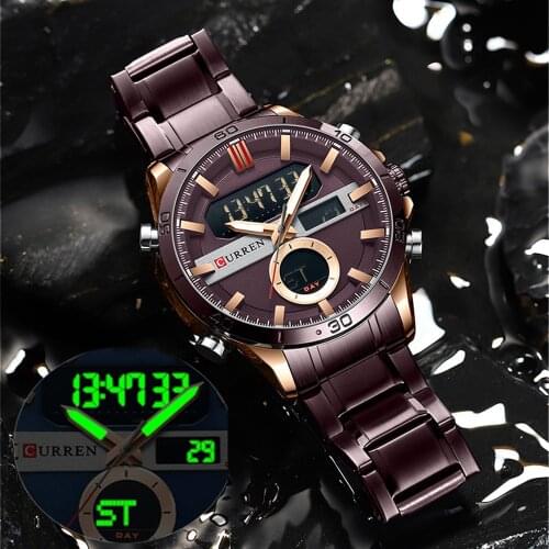 CURREN Military Sport Wrist Watches for Men Casual Digital Alarm Clock with Day Date Stainless Steel Chronograph Wristwatches