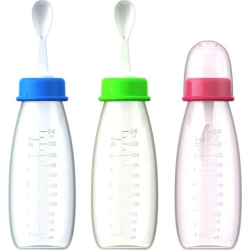 New 240ml Baby Bottle Training PP Milk Bottle Squeeze Spoon Children Food Supplement Bottle Rice Cereal Spoon BPA Free
