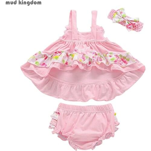 Mudkingdom Baby Girls Bloomer Set Ruffle Bohemia Cute Sleeveless Baby Summer 3Pcs Outfits with Headband Baby Clothes