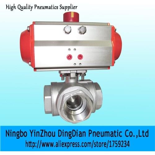 DN15 1/2" double acting stainless steel material L type 3 way pneumatic ball valve