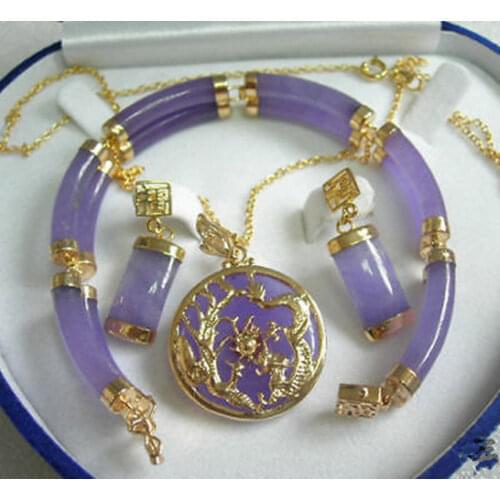 Hot sale new Style >>>>> Hot sale Lucky Purple stone Pendant Bracelet and Earring Set