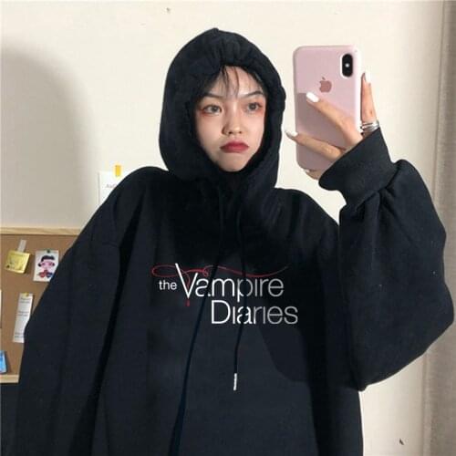 Hot letter Vampire Diaries Cartoon print couple hip hop Harajuku Hoodie Fleece Sweatshirt leisure Hoodie Casual Pullover Unisex
