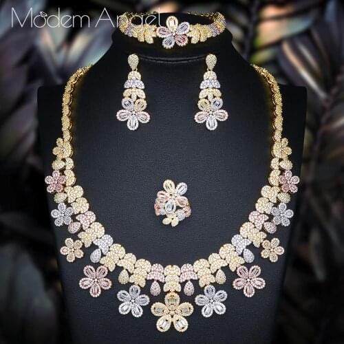 ModemAngel High Quality White Cubic Zircon Pendant Jewelry Sets Gold-Color Female Jewelry Engagement Gifts