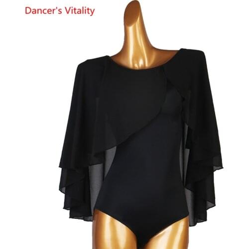 Latin Dance Body Suit Chiffon Top Mesh Sleeves Performance Clothes Custom Adult Child Ballroom Dancing Competition Clothing