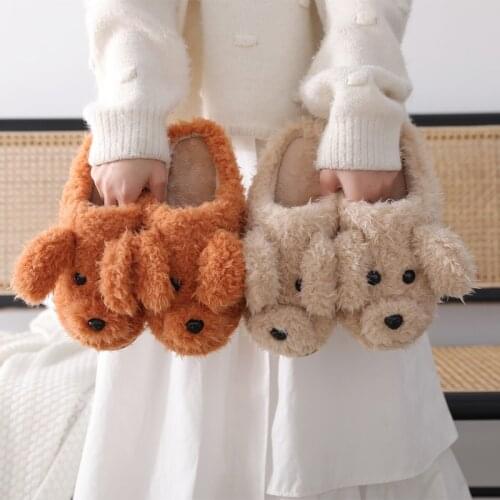 Fashion Women Fluffy Slippers 3d Cartoon Dog Winter Warm Fur Shoes Soft Sole Home Indoor Ladies Girls Slides Zapatillas Mujer