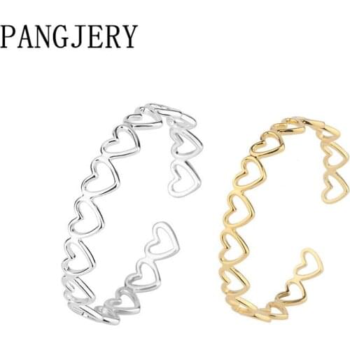 PANGJERY 925 Sterling Silver Opening Bracelet Bangles for Women Fashion Simple Hollow LOVE Heart Serial Engagement Jewelry Gifts