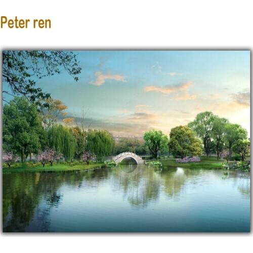 Perer ren Diy Diamond painting Cross stitch kit Diamond Embroidery Bridge of the forest full 3D square Diamond Mosaic