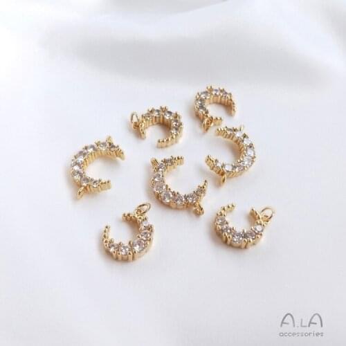 14K gold bag color preservation micro-inlaid zircon moon pendant small pendant diy handmade necklace bracelet jewelry accessorie