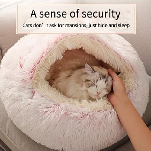 Cats House Semi-Enclosed Pet Litter Round Long Plush Bed Warm Small Dogs French Bullfighting Suitable Basket Chats Accessories