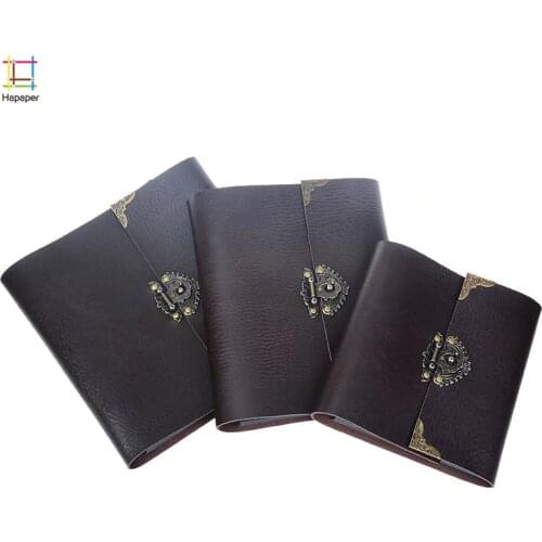 Retro Vintage PU Leather 30 Black Paper Sheets Card Wedding DIY Photo Scrapbook Children Album with Lock