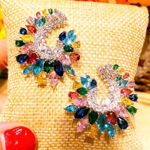 Luxury Trendy Shiny Round Charm Shape Earrings For Women Wedding Daily Party Jewelry Super Romantic Sweet Gift High Quality