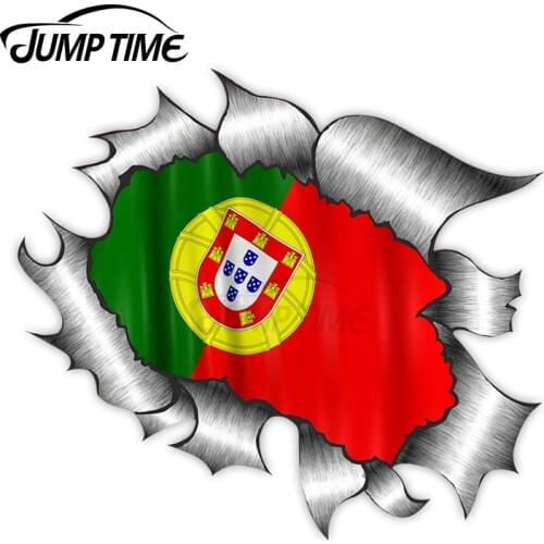 Jump Time Ripped Torn Metal Design 1With Portugal Portuguese Flag Motif External Vinyl Car Sticker for Windows Bumper