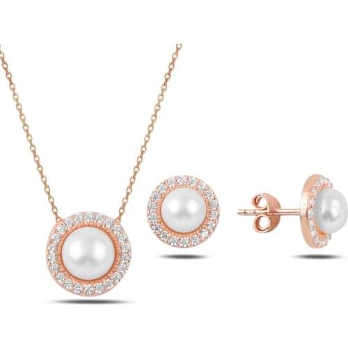 Silver 925 Sterling Pearl & Zircon Crystal Set