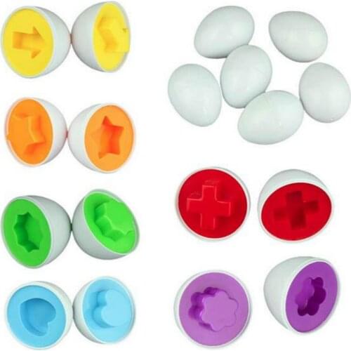 Mixed Shape Wise Pretend Puzzle Smart Eggs Baby Kid Learning Kitchen Toys Tool 6 eggs