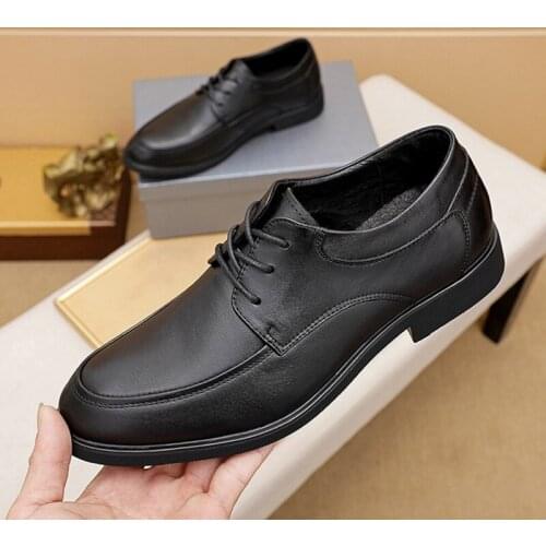 Men Shoes 2021 Genuine Leather Dress Office Business Lace Up Round Toe Comfortable Male Causal Work Shoes