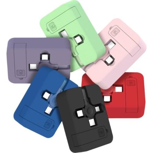 4in1 Retractable USB Type C Micro USB powerbank charge Cable for iPhone Samsung Xiaomi with phone stand 3in1 Charger Data Cable
