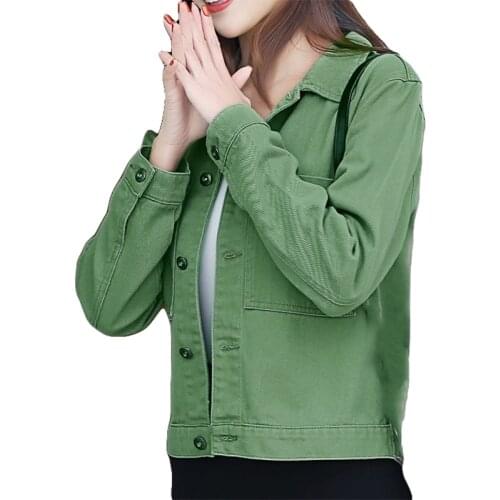 Women Basic Jacket Autumn Winter Streetwear Coats Woman Denim Jackets Long Sleeve Army Style Female Jeans Coat Casual Outerwear