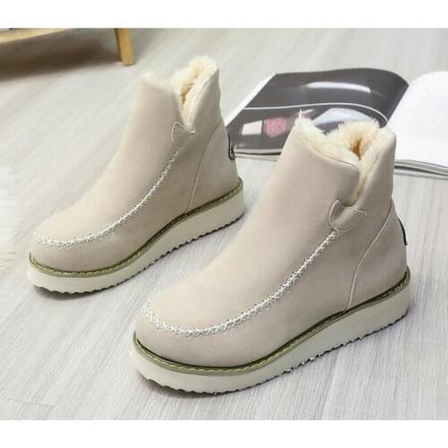 Winter Womens Snow Boots Round Toe Ankle Warm Plush Boots Black Beige Brown Flats Shoes Female Slip-On Boots