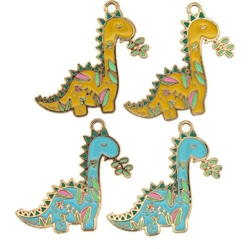 10pcs 32*35mm Kawaii Dinosaur Metal Charms Enamel Pendants Charm Fit DIY Jewelry Making Golden Base Bracelet Earrings Floatings