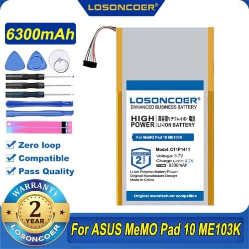 100% Original LOSONCOER 6300mAh C11P1411 Battery For ASUS MeMO Pad 10 ME103K K01E ME0310K ME103