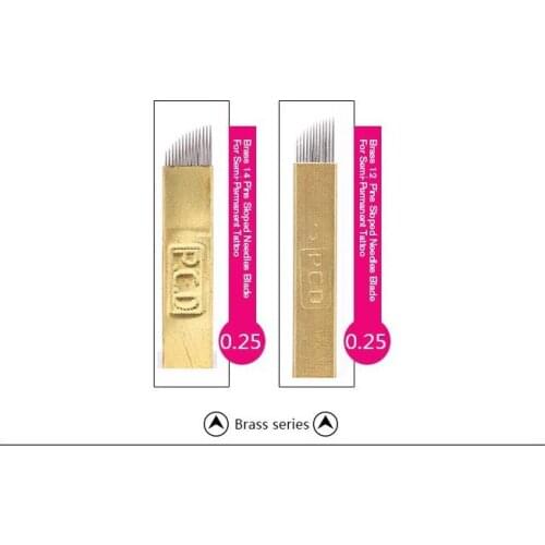 100 pieces one time High Quality Stainless Steel Tattoo Blade Needles Brass Series 0.25 mm thickness 12 14 Pins for eyebrow