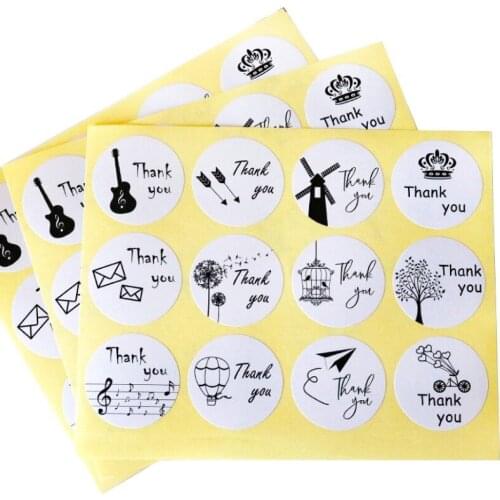 120pcs 35mm note black white thank you round sealing sticker For Gift Decoration Stationery