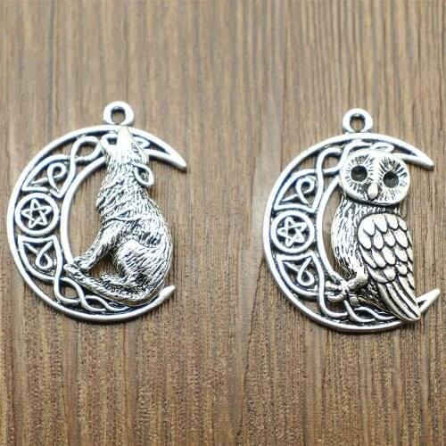 2pcs Charms Viking Owl & Wolf DIY Jewelry Findings Jewelry Making Accessories Antique Silver Color Viking Charms Pendant