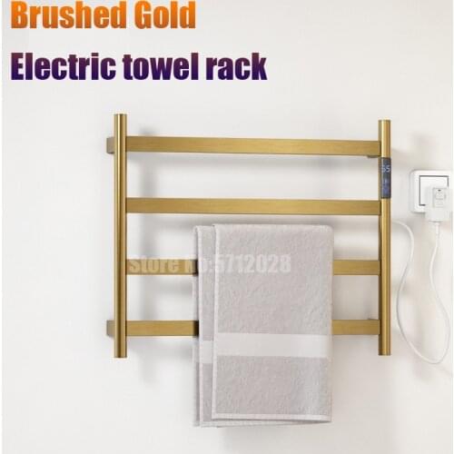 2021 Brushed Gold 304 stainless steel Electric towel rack Warmer Carbon Fiber Heat Rack Fashion towel warmer rack for bathroom