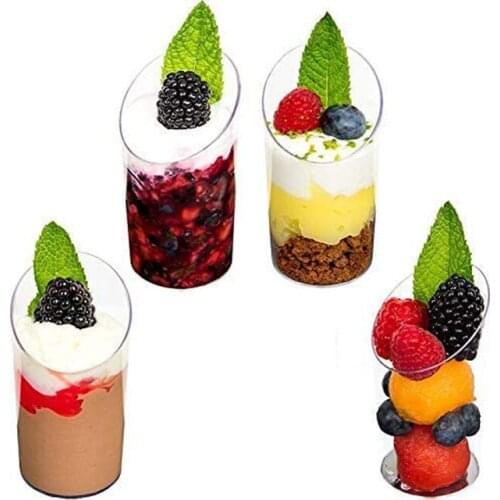30Pcs 80ml Dessert Cup Mini Tilt Mousse Cake Cup Disposable Plastic Tableware Pudding Jelly Cup Baking Utensils with 30 Spoons